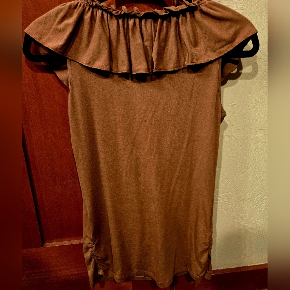 Boston Proper Tan Ruffled Top - Picture 5 of 6